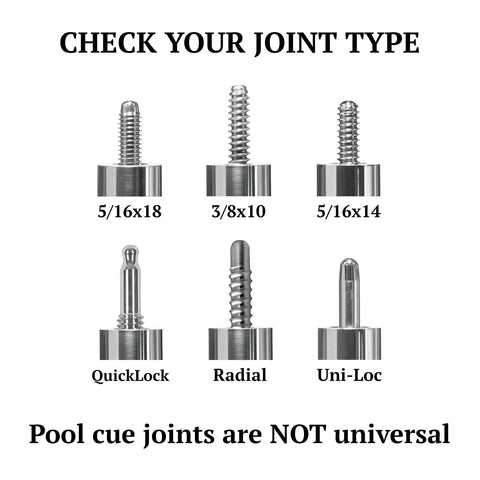 Different types of pool cue joints including 5/16x18 for Extra Spare Pool Cue Shaft 5/16x18 Joint 13mm Leather Tip