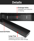 3 Pack 16x3.8 Inch Window Box Planters With Drainage Holes And Trays, Black Rectangular Plastic Pots, showing drainage holes and trays