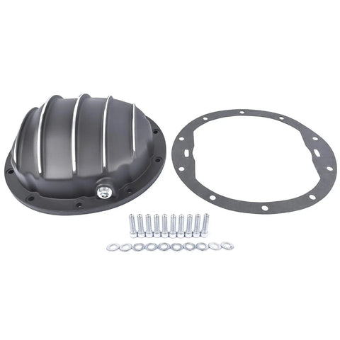 Aluminum 10 Bolt Diff Cover For 8.5 And 8.6 Inch Ring Gear Fits Chevy GMC 1500 Sierra Silverado Camaro Beefed Up Rear End Upgrade Cast Differential Cover OE Replacement displayed with gasket and bolts