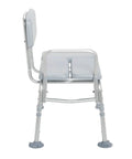 Side view of Padded Shower Seat Chair With Sturdy Aluminum A Frame Easy Transfer Bath Bench Cushioned Seat And Backrest