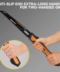 Folding Pruning Saw With 7 Inch SK5 Steel Blade Triple Ground 7TPI Teeth 3 Angle Lock Non Slip Handle Portable Hand Saw For Tree Trimming Camping Gardening Landscaping shown in use with anti-slip handle.