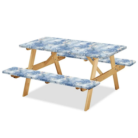 Cute Dragonfly 3 Piece Picnic Table Cover Set With Waterproof Bench Covers for rectangular tables in outdoor setting.