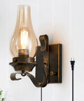 Totally Solid Plug In Oil Rubbed Bronze Wall Sconce Featuring Hand Painted Kerosene Lamp Silhouette And Warm Glowing Amber Glass, 4.6 by 12 inch with cord.