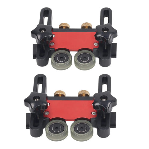 Beast Mode Adjustable Featherboard Kit With Smooth Polyurethane Wheels For Table Saw Feeding And Router Table Safety Rock Solid Aluminum Frame Hella Tight Grip All Day Long with detailed view of poly wheels.