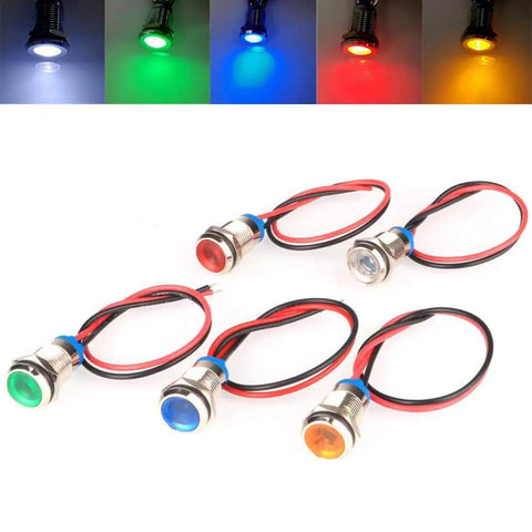 5Pcs 10mm LED Indicator Lights AC DC 12 To 24V Waterproof Rugged Metal Signal Lamp Pilot Dash Lights With Wire, Mixed Colors