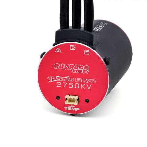 End view of Sensored 3670 2750KV Brushless Motor For 1 by 10 RC Cars 4 Pole Design High Torque Performance, red plate shown