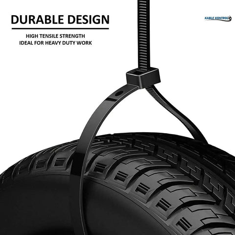 4 Inch Black Zip Ties 100 Pack With 18 Lbs Tensile Strength Self Locking UV Resistant Nylon Wire Ties holding tire