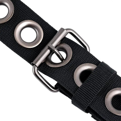 Close-up of black Infinity Belt from Triple Bag Tool Bag Set With Suspenders, Heavy Duty 1680D Poly, Tan And Black, LoadBear Stretch Suspension