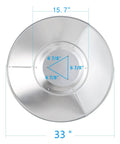 Patio Heater Reflector Shield Top Aluminum Dome For Outdoor Propane Heaters 33 Inch Diameter, shows dimensions and 3-hole mount