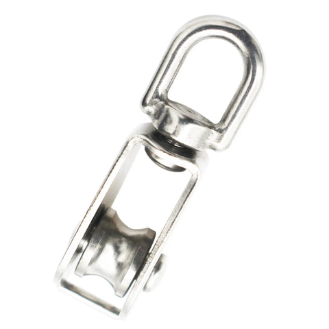 Beefy Stainless M15 Single Pulley Block Set 4 Pack For Lifting And Positioning With 15mm Wheel Diameter 6.6mm Groove 11mm Swivel Ring 4mm Plate And 63mm Total Length 45g Each For Wire Rope Crane With Swivel Hook Head, stainless steel swivel hook