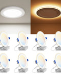 VOLISUN 8 Pack 6 Inch 5CCT Recessed Light with Night Light, 12W=130W,1080LM showing night light feature and bright white light.