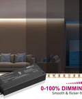 Beefy Dimmable LED Driver 300W AC 110 to 277V Input DC 24V Output Five In One Dimming, showing dimming effect in a living room.
