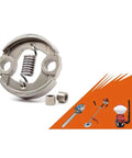 Iron Lawn Mower Clutch With Toolless Install For FC90 FS100 FS90 Models shown with accessory parts on an orange background