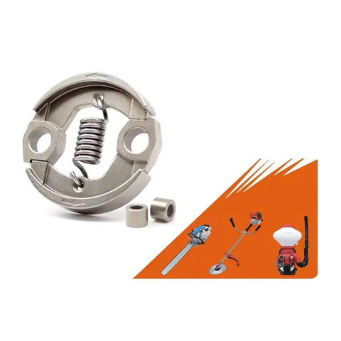Iron Lawn Mower Clutch With Toolless Install For FC90 FS100 FS90 Models shown with accessory parts on an orange background