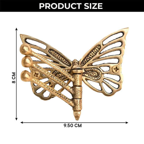 Knockout Brass Butterfly Swivel Hook Foldable Tri Arm Gold Finish Coat Rack showing dimensions of 9.5 x 8 cm.