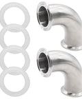 Two 1.5-inch OD 304 stainless sanitary ferrule elbow fittings (90°) with four silicone gaskets