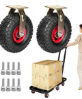 2 Pack Heavy Duty Rubber Swivel Casters Built Different To Roll Easy On Hard Surfaces While Using Thick Steel Brackets for transporting boxes.
