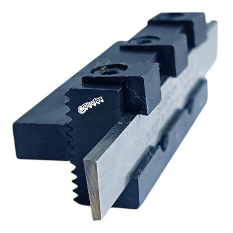 Heavy Duty 8mm Adjustable Lathe Parting Cut Off Tool Holder With 3/32 Inch X 1/2 Inch HSS Blade close-up showing blade and holder design.