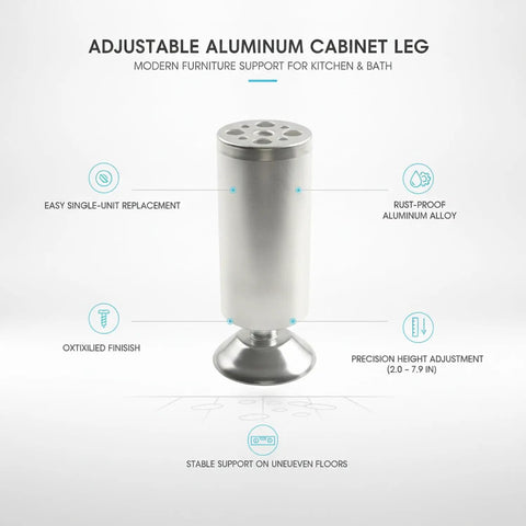Rock Solid Adjustable Height Aluminum Cabinet Leg With Oxidized Finish, rust-proof support for leveling kitchen islands