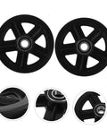Heavy Duty Barn Door Roller Wheel Set Featuring Smooth Steel Casters For Sliding Gates And Windows High Load Rigid Track Hardware Built Like A Tank And Rust Resistant For Effortless Indoor Outdoor Setup, close-up of black steel casters.