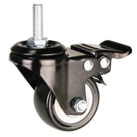 2 Inch Caster Wheels With M8x25mm Threaded Stem, 360 Degree Swivel With Double Brakes, Industrial Polyurethane Casters For Carts And DIY Tools