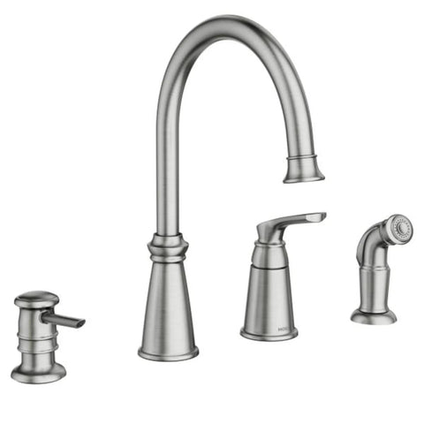 Top Shelf High Arc Kitchen Faucet With Spot Resist Stainless Finish And Smooth One Handle Design To Make Kitchen Chores An Absolute Breeze On Your Counter, featuring a sleek design and multiple components.