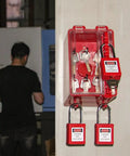 Heavy Duty Lockout Tagout Lock Box For Group Padlock Safety Station, Wall Mounted With 8 Locking Positions And 1 Key Slot