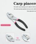 Close-up view of carp pincer tool with dual speed quick switching and adjustable head design on a white background.