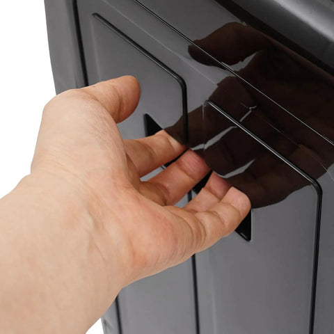 Hand operating bottom-load panel of Bottom-Load Water Cooler Dispenser with Hot and Cold Water, Three Outlets, Champagne Gold Finish