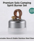 Close-up of High Power Mini Alcohol Stove Spirit Burner for Camping and Backpacking with stable pot stand