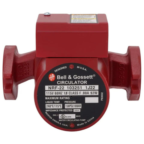 Smooth As Butter 1/25 HP Hot Water Circulator Pump Replacement For NRF-22 115 Volt System with red housing and specifications.