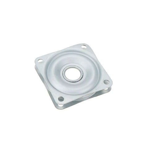 Boss Level 2 Inch Square Lazy Susan Turntable Bearings, 5 Pack Galvanized Steel Swivel Plates For Kitchen Island And Vanity Tops, Rust Proof Ultra Smooth Rotation Base Hardware close-up view of a galvanized steel swivel plate.