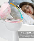 Elongated Toilet Seat Quiet Close Bathroom with pink marble design, showcasing the quiet closing feature on a toilet.