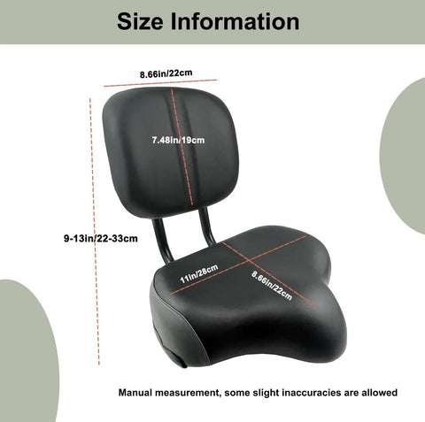 Oversized Bike Seat Backrest With Memory Foam Cushion Super Comfy Universal Fit For Most Seat Posts Easy Install On Tubed Saddles Great For Long Rides And Pain Relief During Extended Rides And Daily Commutes, size chart with black seat measurements