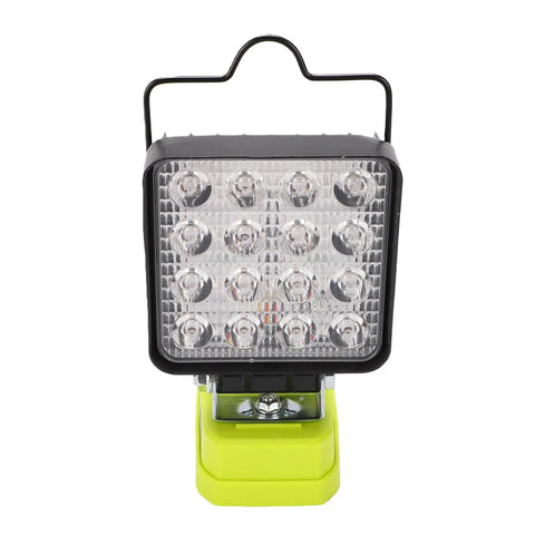 GOWENIC Cordless Floodlight with 6000lm brightness and 360-degree rotating head, featuring a sturdy black and green design.