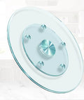 Heavy Duty Round Tempered Glass Lazy Susan With Swivel Assist Mechanism showing clear glass top and sturdy base for dining use.