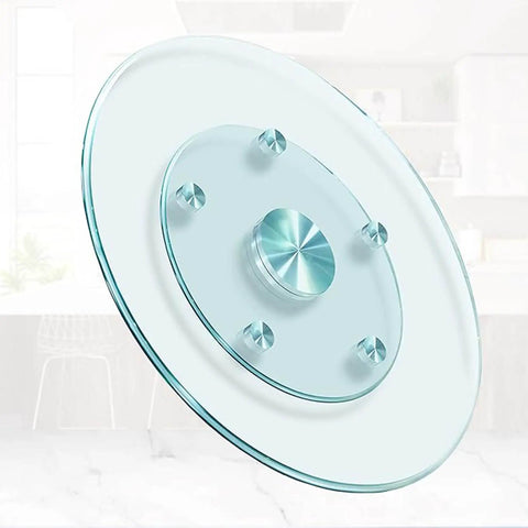 Large Round Lazy Susan With Solid 360 Smooth Spin Heavy Duty Tempered Glass Turntable Tray for easy serving.