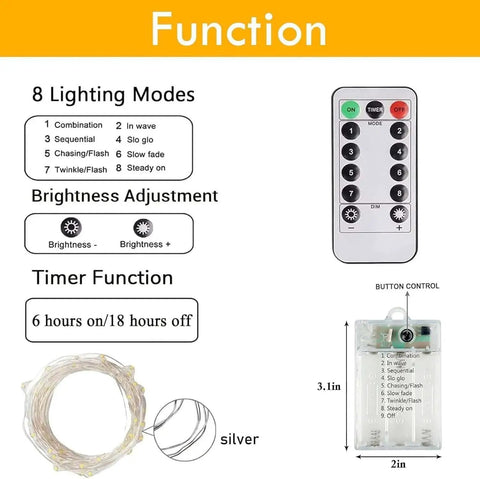 Remote and timer for 78Ft 240 LED Fairy Lights Battery Operated With Timer And Remote, Waterproof Twinkle Lights, 8 Modes