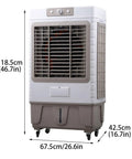 Portable 3 In 1 Evaporative Air Cooler With 3 Quick Speed Settings And Built In Water Tank, Gives You Instant Relief With Cool Humidified Breeze For Home Offices Or Small Shops, Smart Copper Motor Cuts Power Costs While You Stay Chill All Day, tall air cooler with dimensions and front grill.