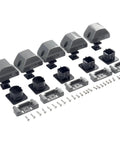 Push-button RV cabinet lock set with five gray housings, mounting bases, and screws