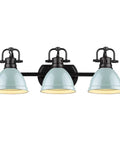 Duncan Bath Fixture In Matte Black With Seafoam Shades Vanity Light For Bathroom, Industrial Contemporary Bath Light Fixtures