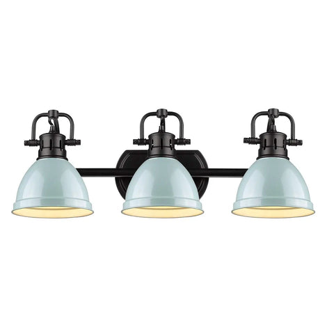 Duncan Bath Fixture In Matte Black With Seafoam Shades Vanity Light For Bathroom, Industrial Contemporary Bath Light Fixtures