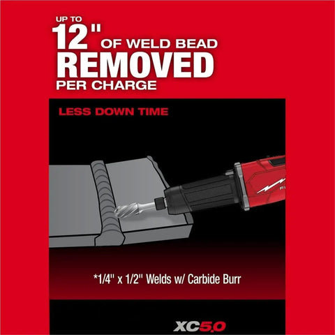 Pro Grade Cordless One Quarter Inch Die Grinder Equipped With A Rock Solid Brushless Motor removing weld beads in metalwork.