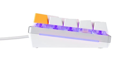 Side view of Solid Flex Compact Mechanical Gaming Keyboard With Heavy Aluminum Build Smooth Fox Switches with RGB lighting.