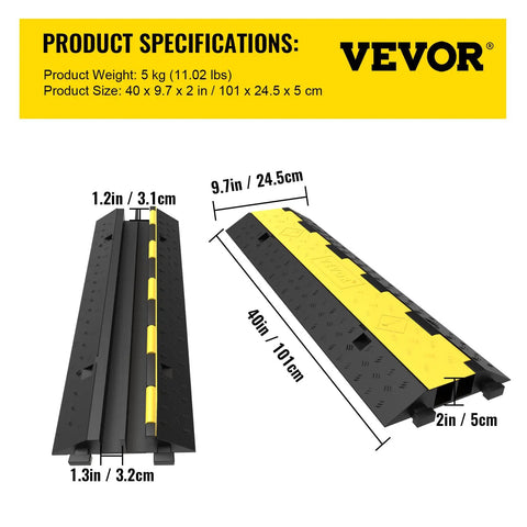 Two Channel Cable Protector Ramp Set Four Pack Modular Rubber Speed Bump Mats dimensions and specifications