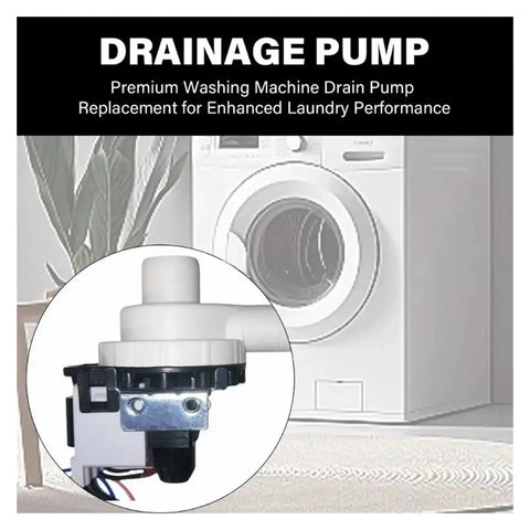 Heavy Duty Washing Machine Drainage Pump Pulls Water Fast With Absolutely Zero Fuss Universal Washer Motor Replacement Part Simple Snap In Setup shown with close-up details.