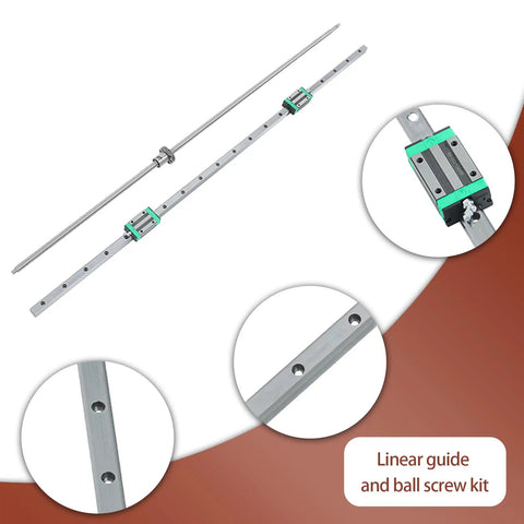 Complete HGR20 Linear Rail And SFU1605 Ballscrew Kit showing 1200mm system with block carriages and linear guide details