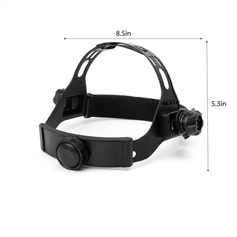 Adjustable Sweatband Headband Replacement For Welding Helmet Headgear Made From PP Material, black with hollow design, shown in 8.5x5.3in dimensions.