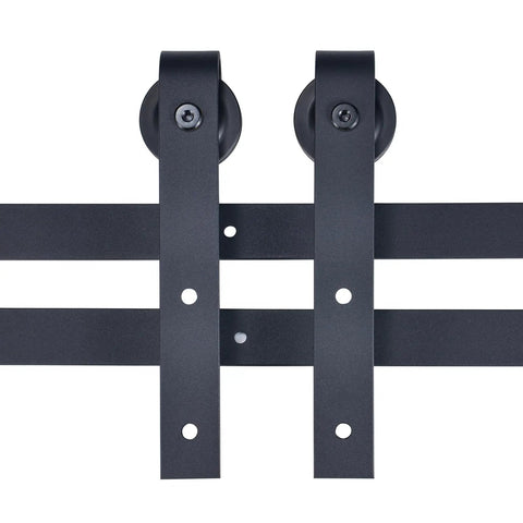 Upgrade Your Digs With This 6.6 Ft Black Sliding Barn Door Hardware Kit features durable black sliding rails and wheels for smooth operation.