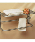 Dual Function Towel Rack And Shelf In Satin Nickel, 10 Inch By 20 Inch Wall Mount Bathroom Organizer For Towels And Toiletries